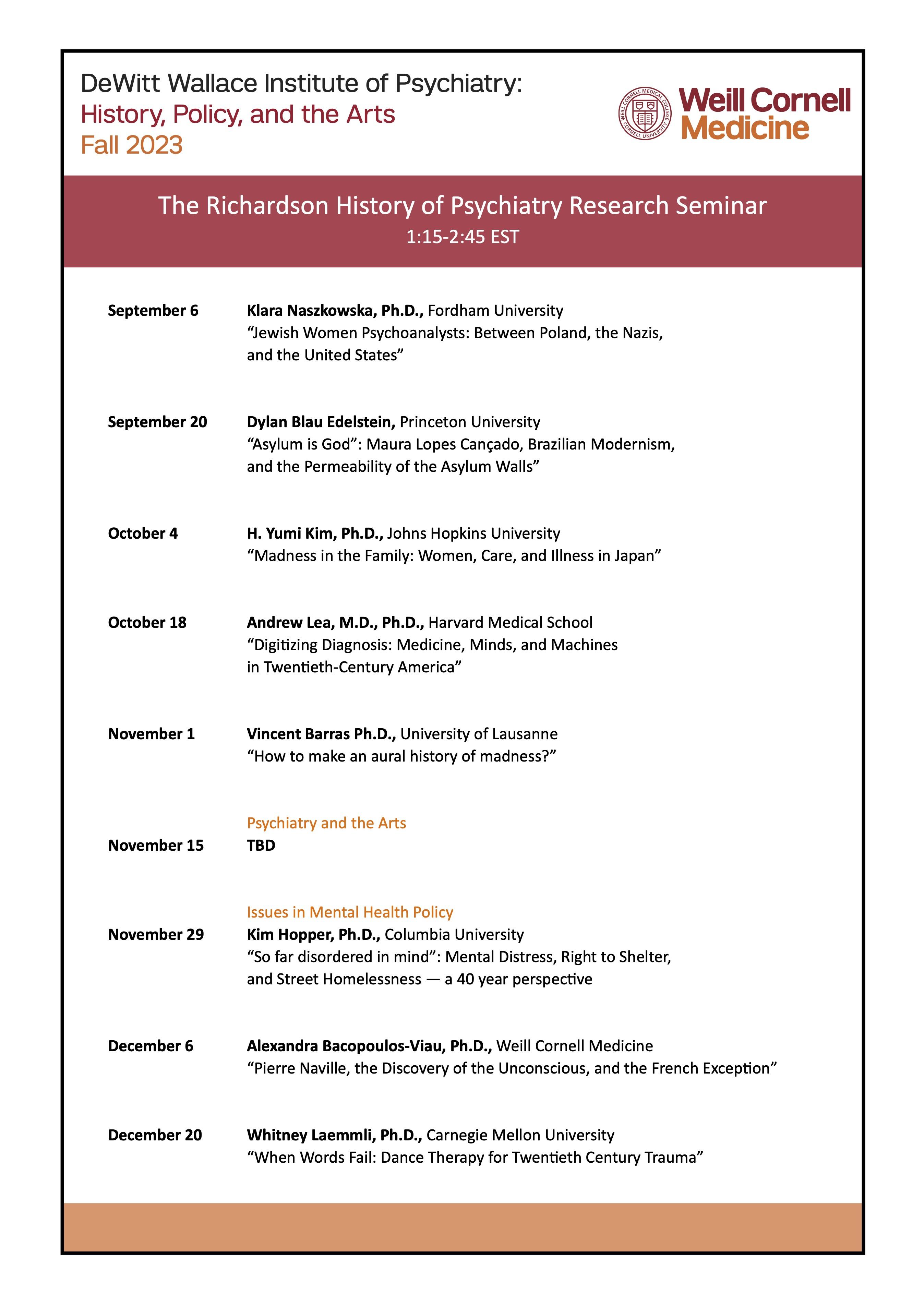 Fall 2023 Richardson Seminar Schedule