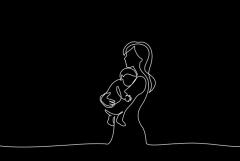 line drawing of a woman holding a baby